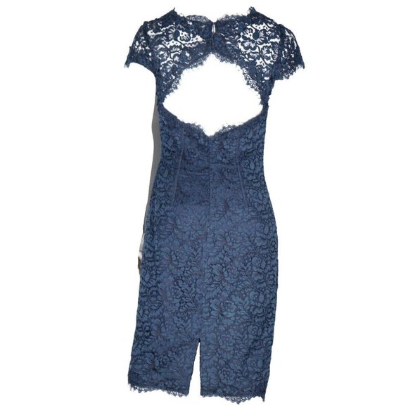 Monique Lhuillier ML Women Size US6 Small Navy Blue Short Knee Length Lace Dress - Picture 9 of 10